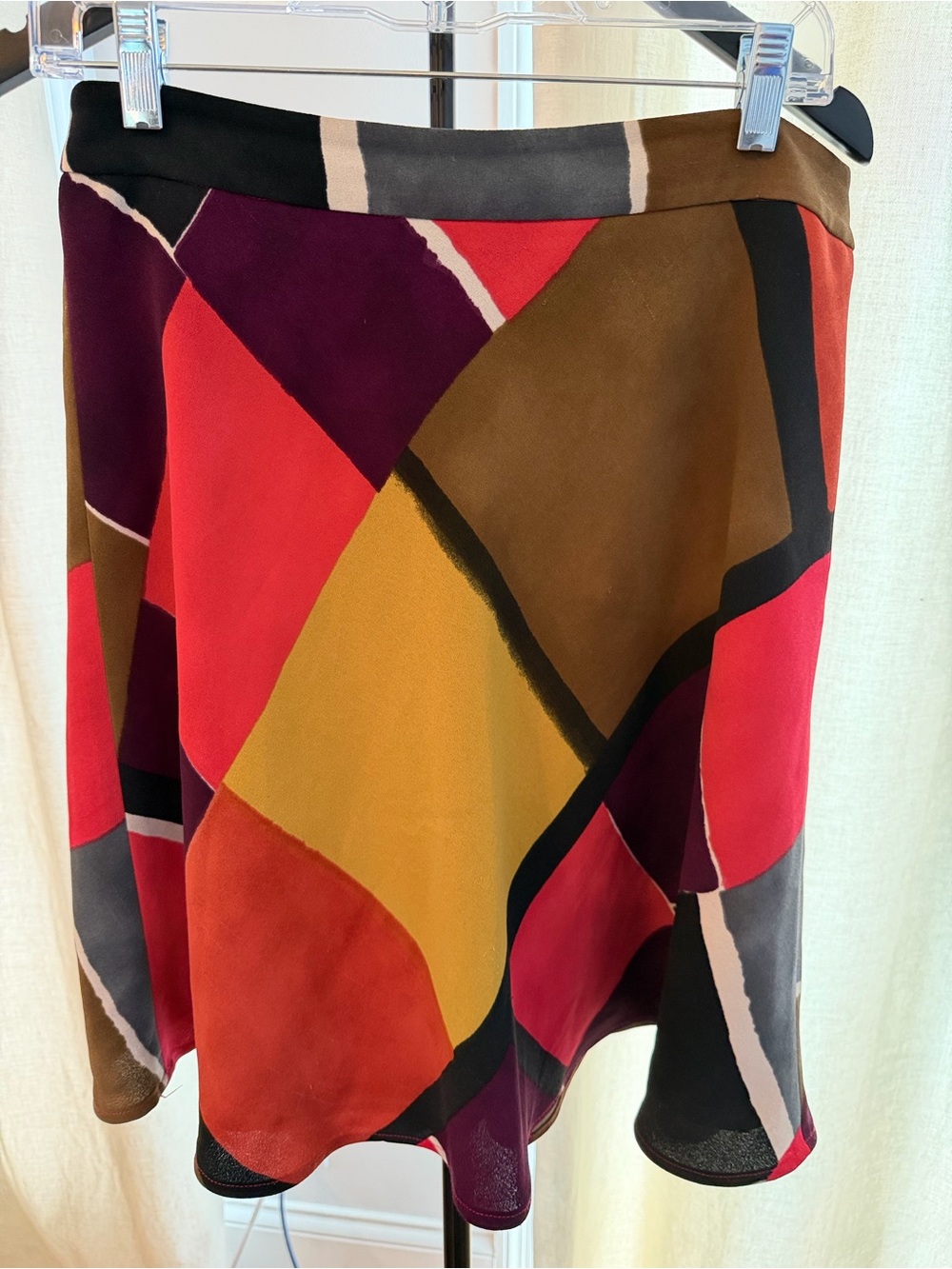LOFT Fall Colorblock Abstract A-Line Skirt in Red, Mustard, Brown, Black-